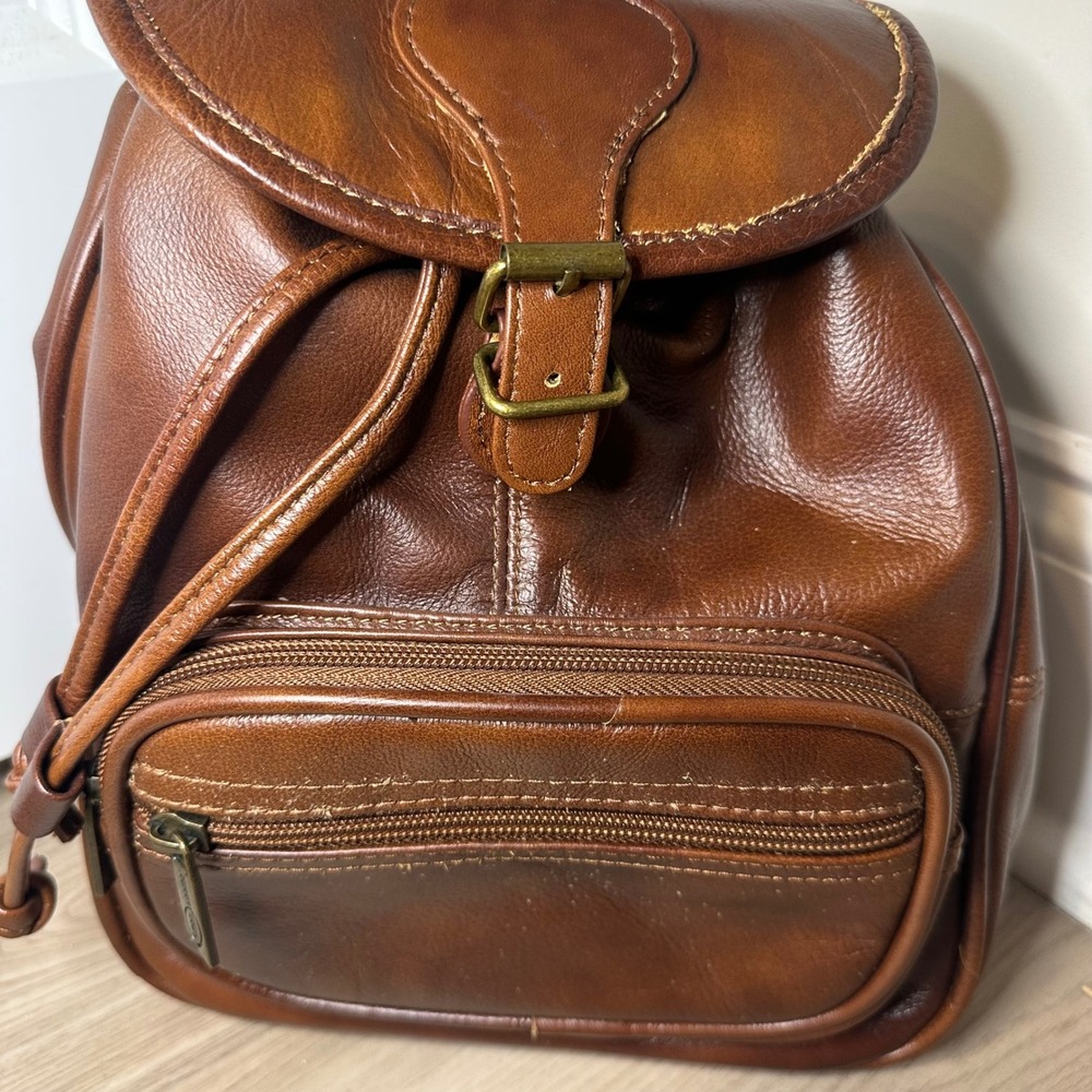 AmeriLeather Brown Leather Drawstring mini Backpack‎ Casual Travel Bag - Picture 2 of 12